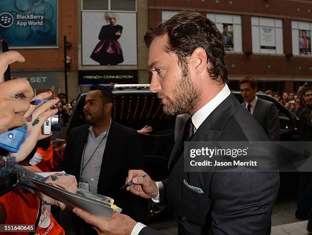 Actor Jude Law attends the 'Anna Karenina' premiere during the 2012 Toronto International Film Festival at The Elgin on September 7, 2012 in Toronto,...