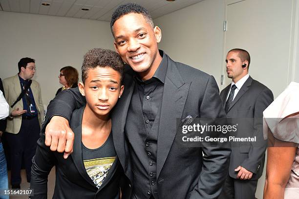 Jaden Smith and Will Smith attend the "Free Angela & All Political Prisoners" premiere during the 2012 Toronto International Film Festival at Roy...