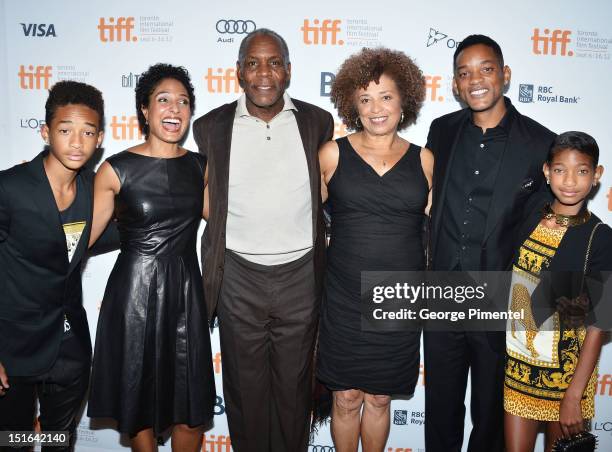Jaden Smith, Shola Lynch, Danny Glover, Angela Davis, Will Smith and Willow Smith attend the "Free Angela & All Political Prisoners" premiere during...