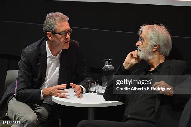 Director and CEO Piers Handling and director Michael Haneke attend Talent Lab Day 4 during the 2012 Toronto International Film Festival at TIFF Bell...
