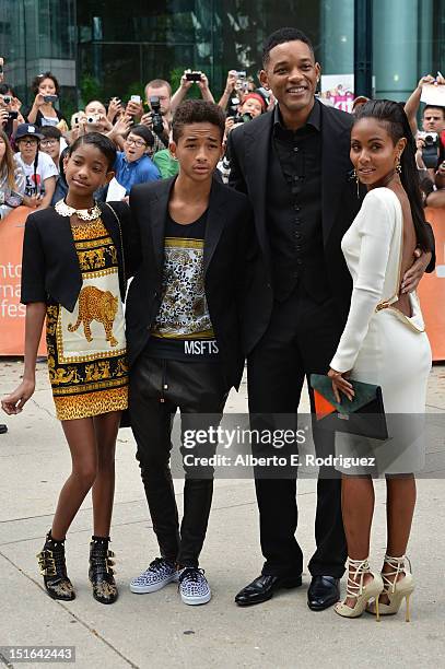 Willow Smith, Jaden Smith, actor Will Smith and actress Jada Pinkett Smith attend the "Free Angela & All Political Prisoners" premiere during the...