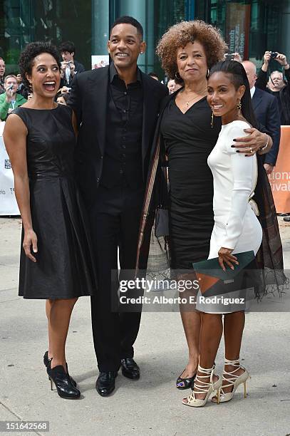 Director Shola Lynch, producer Will Smith, Angela Davis and actor Jada Pinkett Smith attend the "Free Angela & All Political Prisoners" premiere...