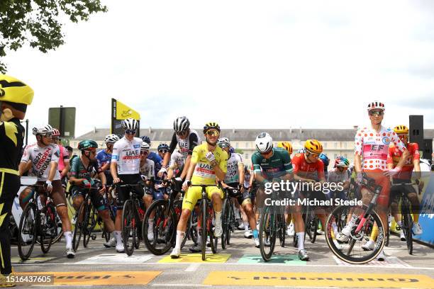Benoît Cosnefroy of France and Ag2R Citroën Team, Tadej Pogacar of Slovenia and UAE Team Emirates - White best young jersey, Marc Soler of Spain and...