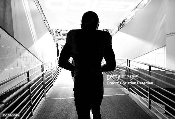 Wide receiver Braylon Edwards of the Seattle Seahawks walks out onto the field before the season opener against the Arizona Cardinals at the...