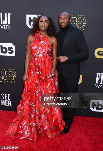 Issa Rae and Louis Diame at the 27th Annual Critics Choice Awards held at the The Fairmont Century Plaza Hotel on March 13, 2022 in Century City,...