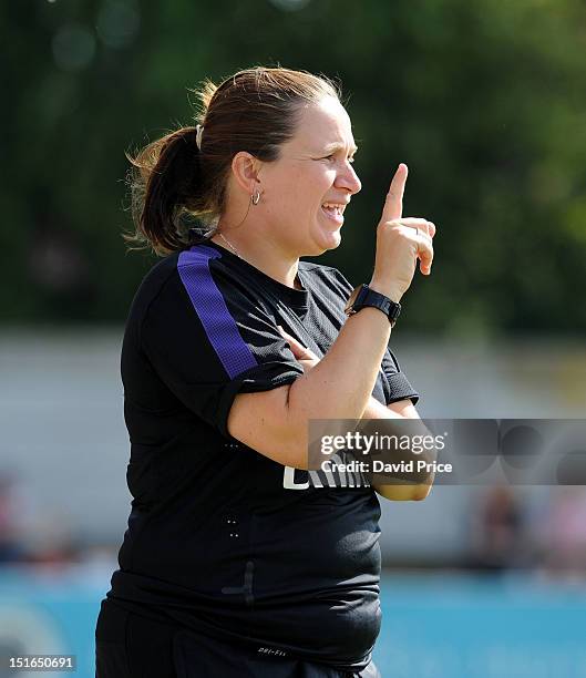 Laura Harvey the Manager of Arsenal during the FA Women's Super League match between Arsenal Ladies FC and Lincoln Ladies FC at Meadow Park on...