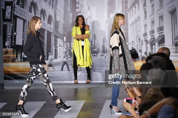 Designer Donna Karan walks the runway at the DKNY Women's Spring 2013 fashion show during Mercedes-Benz Fashion Week on September 9, 2012 in New York...