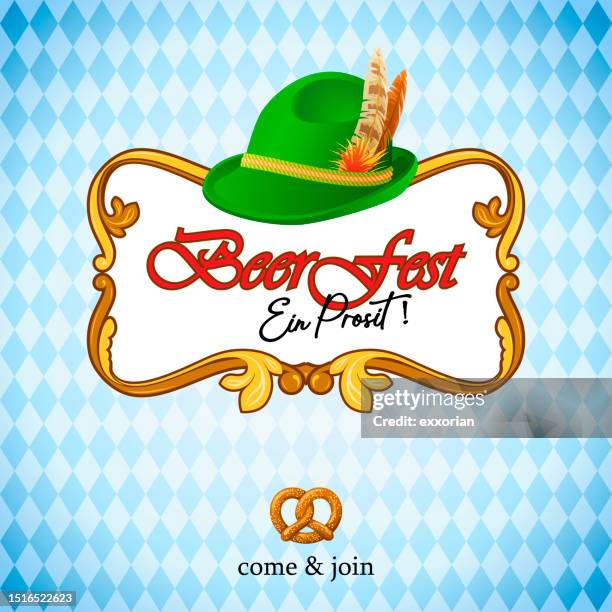 beer festival bavarian hat invitation - oktoberfest stock illustrations