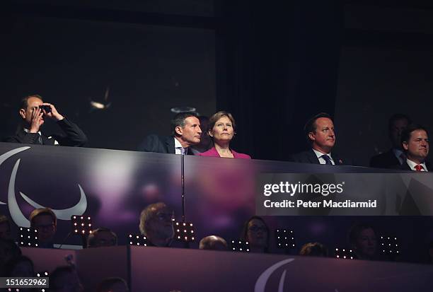 Prince Edward, Earl of Wessex, LOCOG Chairman Lord Sebastian Coe, his wife Carole Annett, Prime Minister David Cameron and Deputy Prime Minister Nick...