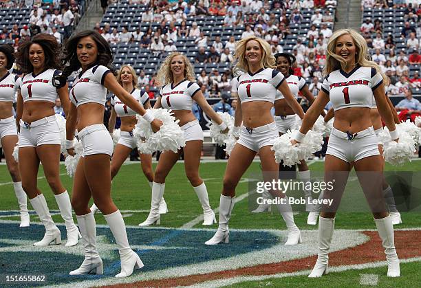 Houston Texans cheerleaders perform before the Houston Texans play the Miami Dolphins during the season opener at Reliant Stadium on September 9,...