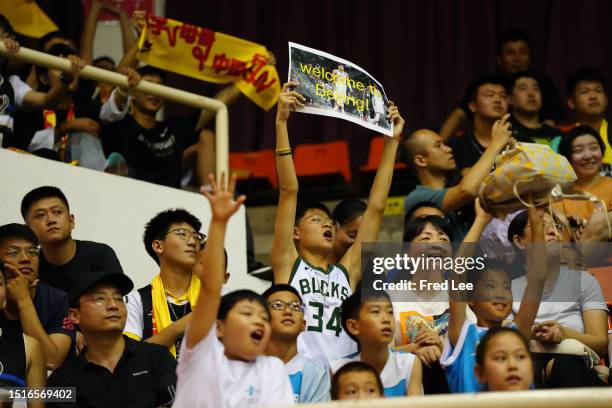 Fans cheers during NBA Player Giannis Antetokounmpo's Trip To China on July 9, 2023 in Beijing, China.