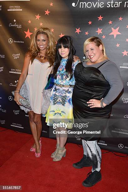 Personalities Nicole Holness, Sharlene Chiu and Sheena Snively attend Rising Stars: Walk The Red Carpet Hello! Hollywood Party during the 2012...