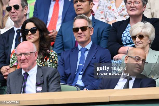 Ian Hewitt, Diane Antonopoulos, Luke Donald, Sarah Calcutt and Sandra Beckham attend day three of the Wimbledon Tennis Championships at All England...