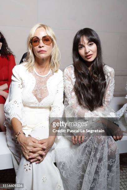 Emmanuelle Beart and Zara Martins attend the Elie Saab Haute Couture Fall/Winter 2023/2024 show as part of Paris Fashion Week on July 05, 2023 in...