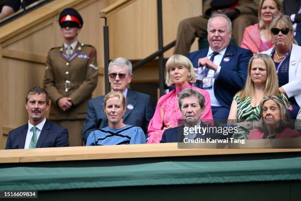 Bear Grylls, Shara Grylls, Melvyn Bragg and Gabriel Clare-Hunt attend day three of the Wimbledon Tennis Championships at All England Lawn Tennis and...