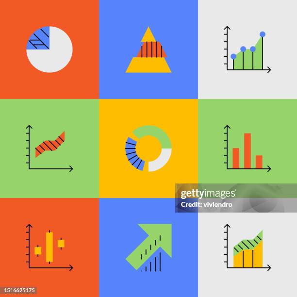 illustrazioni stock, clip art, cartoni animati e icone di tendenza di set di icone di grafici e diagrammi. tratto modificabile. pixel perfetto. - circle graph