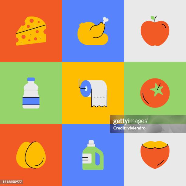 stockillustraties, clipart, cartoons en iconen met grocer icon set. editable stroke. pixel perfect. - tomato stock illustrations