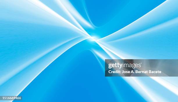 wavy moving light trails in white and blue color. - intertwined stock pictures, royalty-free photos & images