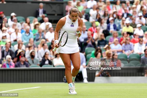 Jodie Burrage of Great Britain celebrates against Daria Kasatkina in the Women's Singles second round match during day three of The Championships...