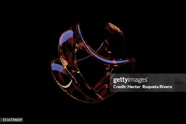 3d render of sphere figure with glass reflections in black background - single object stock pictures, royalty-free photos & images