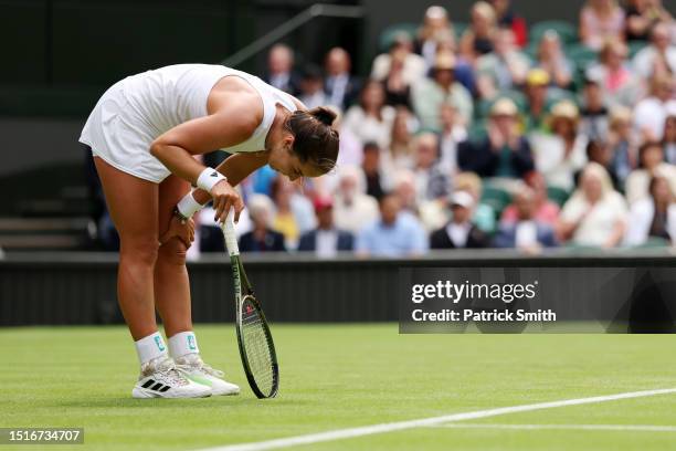 Jodie Burrage of Great Britain reacts against Daria Kasatkina in the Women's Singles second round match during day three of The Championships...