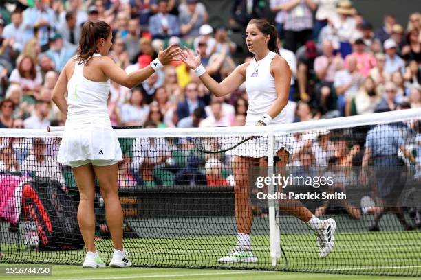 Jodie Burrage of Great Britain shakes hands with Daria Kasatkina after defeat in the Women's Singles second round match during day three of The...