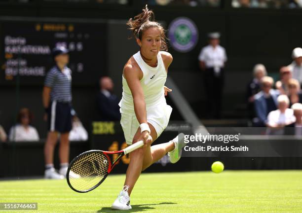 Daria Kasatkina plays a forehand against Jodie Burrage of Great Britain in the Women's Singles second round match during day three of The...