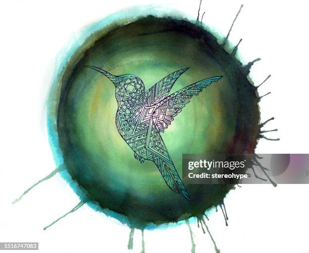 hummingbird on green spinning circle - climate resilience stock illustrations