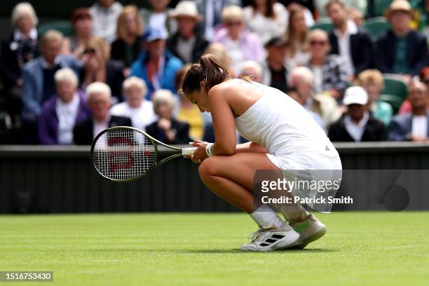 Jodie Burrage of Great Britain reacts against Daria Kasatkina in the Women's Singles second round match during day three of The Championships...