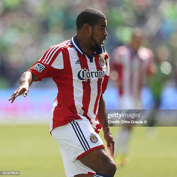 Rauwshan McKenzie of Chivas USA follows the play against the Seattle Sounders FC at CenturyLink Field on September 8, 2012 in Seattle, Washington.