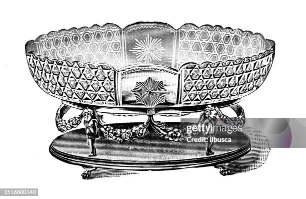 antique image from british magazine: fruit dish - silver serving dish stock illustrations