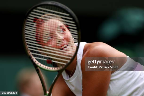 Jodie Burrage of Great Britain reacts against Daria Kasatkina in the Women's Singles second round match during day three of The Championships...