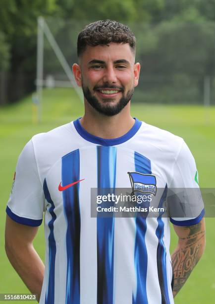 Marco Richter of Hertha BSC poses during the team presentation at Schenckendorfplatz on July 05, 2023 in Berlin, Germany.