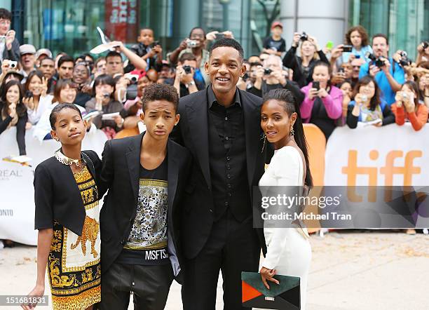 Willow Smith, Jaden Smith, Will Smith and Jada Pinkett Smith arrive at "Free Angela & All Political Prisoners" premiere during the 2012 Toronto...