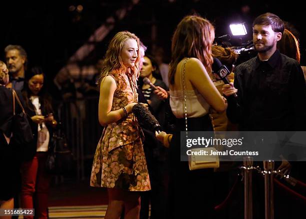 Actresses Saoirse Ronan and Gemma Arterton attend the "Byzantium" premiere during the 2012 Toronto International Film Festival at Ryerson Theatre on...