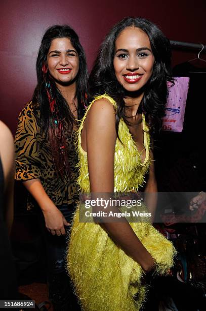 Designer Anna Francesca poses with a model backstage at the Anna Francesca Spring 2013 fashion show during Mercedes-Benz Fashion Week at Helen Mills...