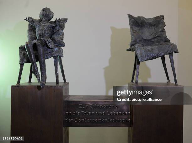 Memorial for the vicitims of the drug thalidomide stands in front of the hall where a festive event for the victims is held in Stolberg, Germany, 31...