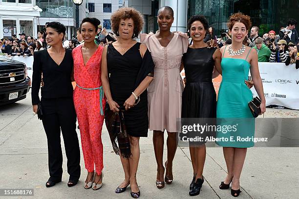 Angela Davis, producer Sidra Smith, director Shola Lynch and guests attend the "Free Angela & All Political Prisoners" premiere during the 2012...