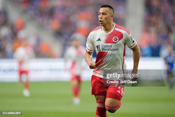 Bobby Wood of New England Revolution plays during a MLS soccer match against FC Cincinnati at TQL Stadium on July 01, 2023 in Cincinnati, Ohio.