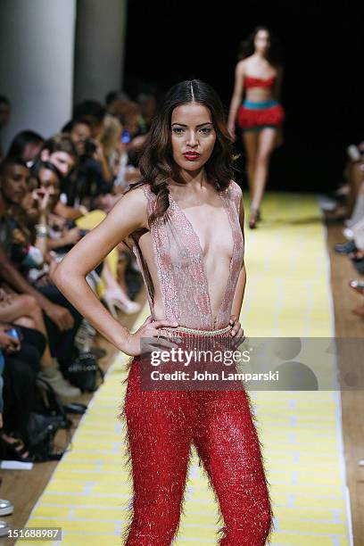 Models walk the runweay at the Anna Francesca show during Spring 2013 Mercedes-Benz Fashion Week at Helen Mills Event Space on September 9, 2012 in...