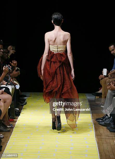 Models walk the runweay at the Anna Francesca show during Spring 2013 Mercedes-Benz Fashion Week at Helen Mills Event Space on September 9, 2012 in...