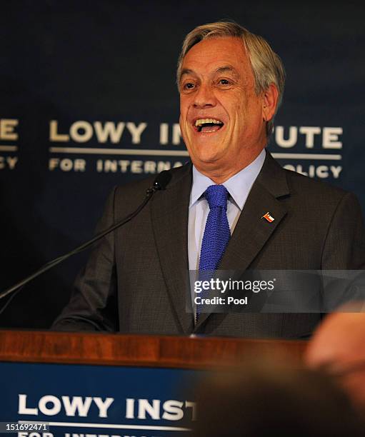 Chilean President Sebastian Pinera speaks at the Lowy Institute for International Policy on September 10, 2012 in Sydney, Australia. Pinera is on an...
