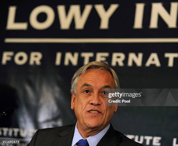 Chilean President Sebastian Pinera speaks at the Lowy Institute for International Policy on September 10, 2012 in Sydney, Australia. Pinera is on an...