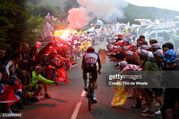 Valentin Madouas of France and Team Groupama-FDJ competes while fans cheers during the stage five of the 110th Tour de France 2023 a 162.7km stage...