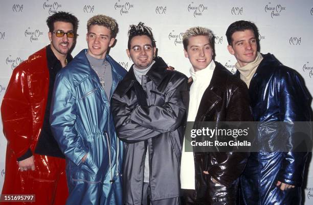 Pop group NSYNC: Joey Fatone, Justin Timberlake, Chris Kirkpatrick, Lance Bass and JC Chasez attend the 26th Annual American Music Awards on January...