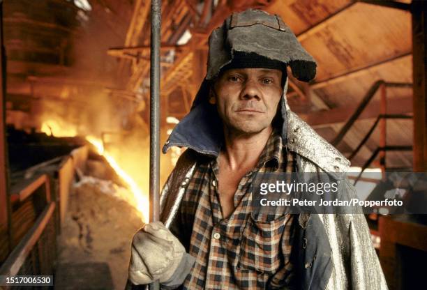 Portrait of a steel worker working at a steel mill in the city of Katowice in Silesia Province of southern Poland in 1989.