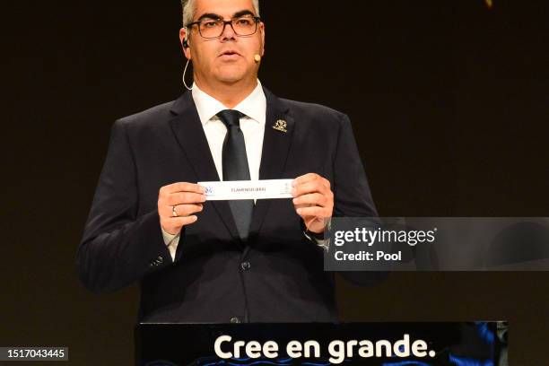 Frederico Nantes Director of Clubs Competitions draws out the Flamengo card during the official draw of the round of sixteen of the current editions...