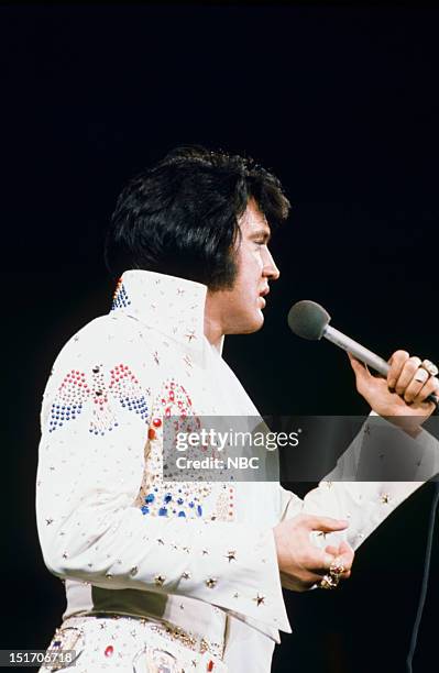 Pictured: Elvis Presley during a live performance at Honolulu International Center in Honolulu, Hawaii on January 14, 1973 for his NBC special --