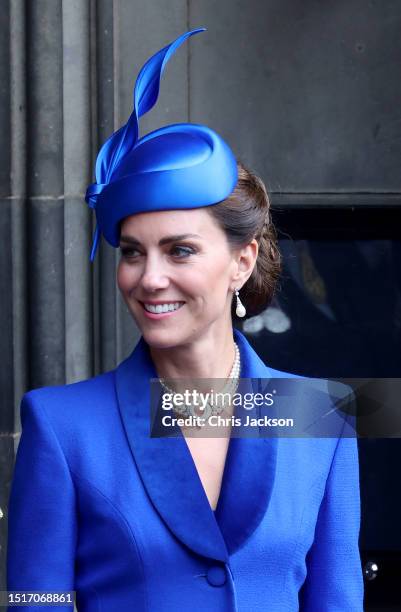 Catherine, Princess of Wales, known as the Duchess of Rothesay while in Scotland departs a national service of thanksgiving and dedication to the...