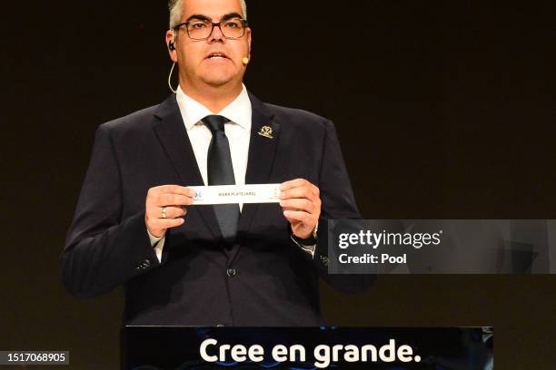Frederico Nantes Director of Clubs Competitions draws out the River Plate card during the official draw of the round of sixteen of the current...
